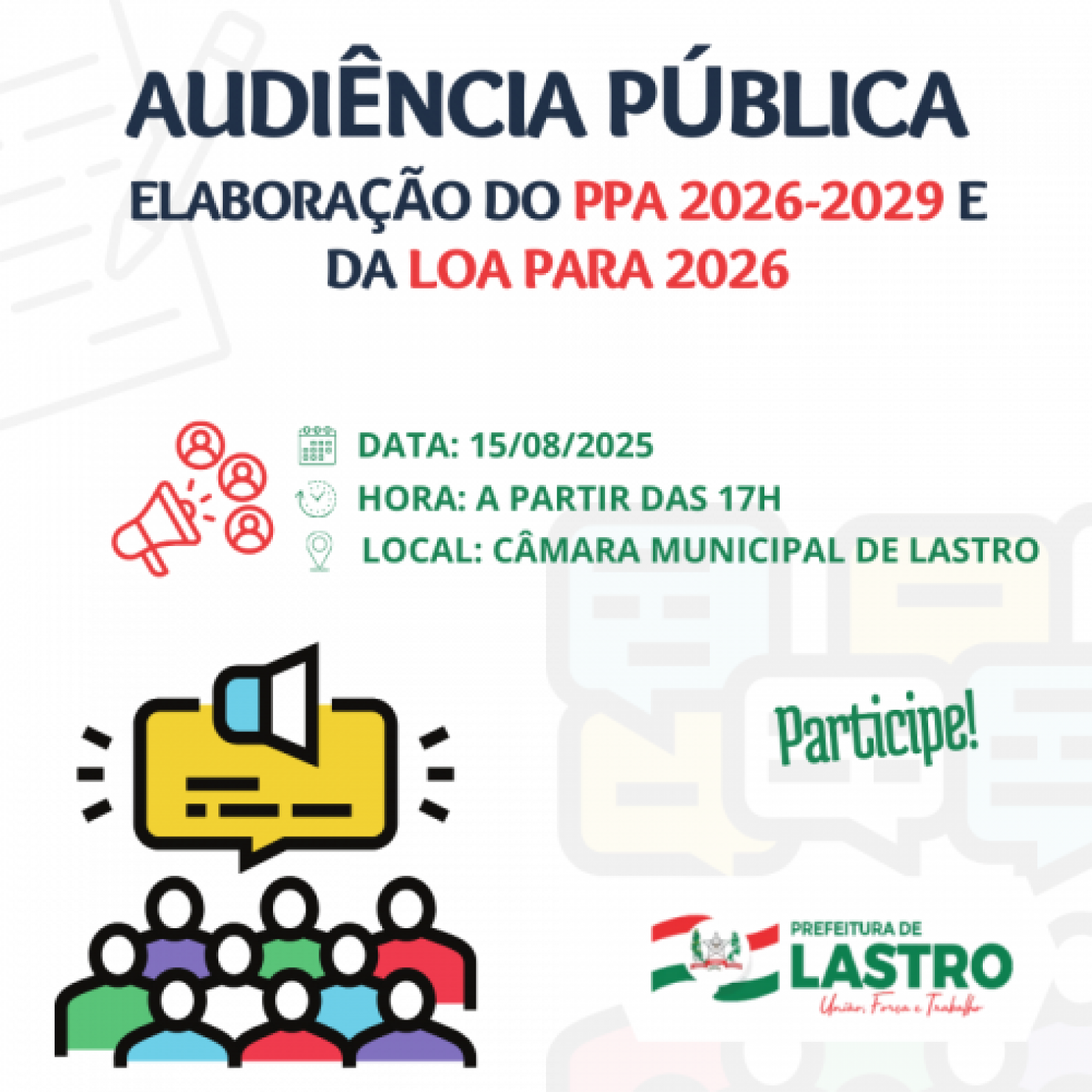 Audiência Pública para elaboração do PPA 2026-2029 e LOA 2026